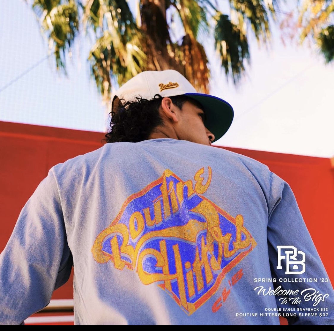 Routine Baseball culture-driven apparel collection, Welcome to the Bigs Spring Collection hoodies, graphic tees, snapback hats, and shorts. Product creation, tech design, and brand strategy by Elle & Reid., view 3